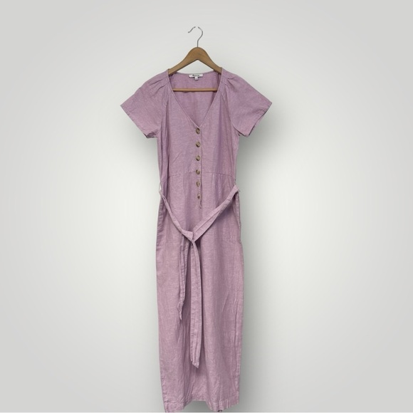 Madewell Linen-Cotton Pleat-Sleeve Jumpsuit Pink Purple Sz 2 - Picture 1 of 10